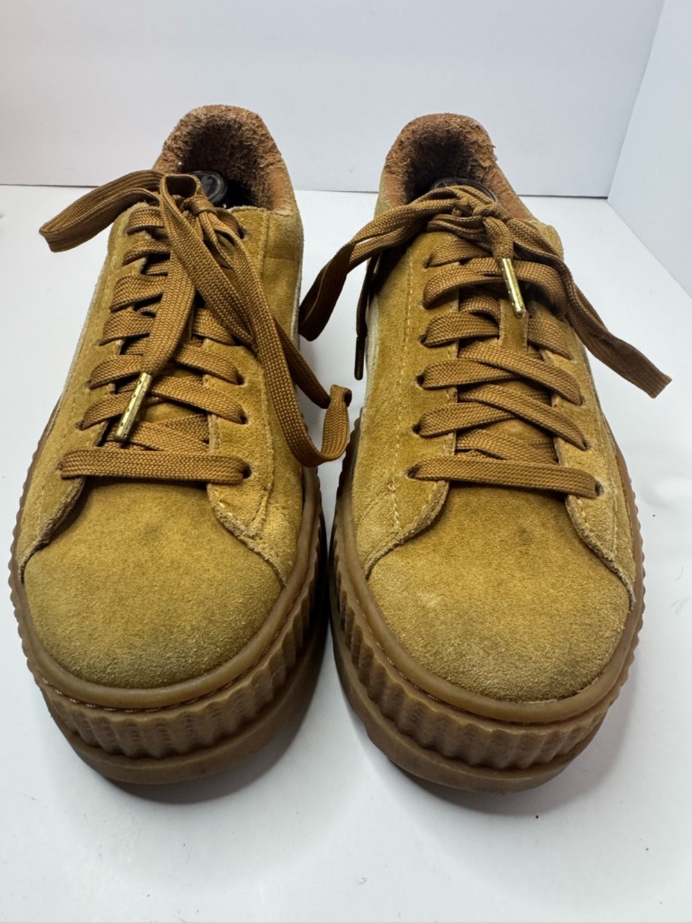 Puma Fenty Rihanna Cleated Creeper Golden Brown Suede Platform Sneakers Size 8.5